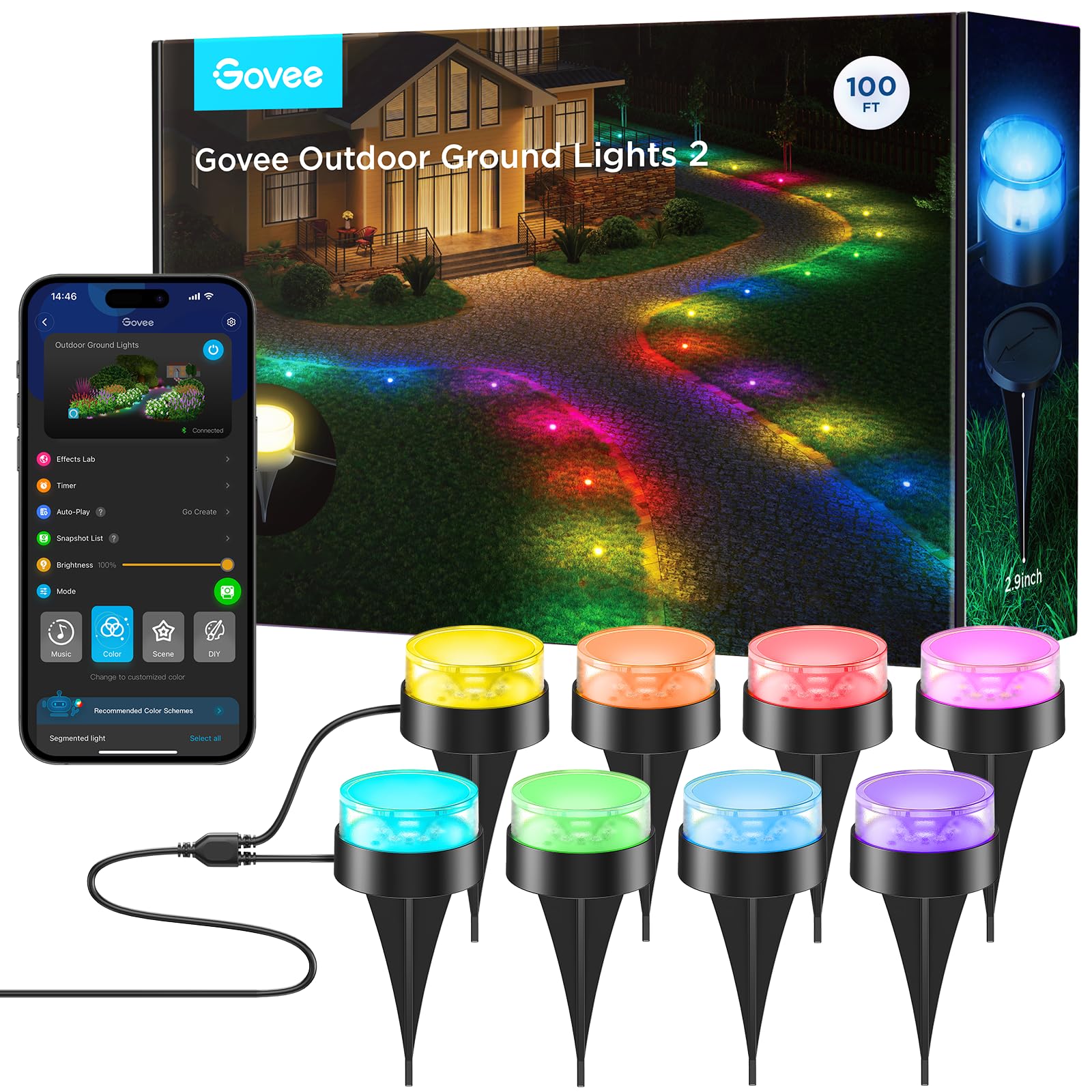 Foto 1 | Luces De Suelo Para Exteriores Govee, Paquete De 30 Unidades, 100 M, Rgbic, Blanco Cálido - Venta Internacional.