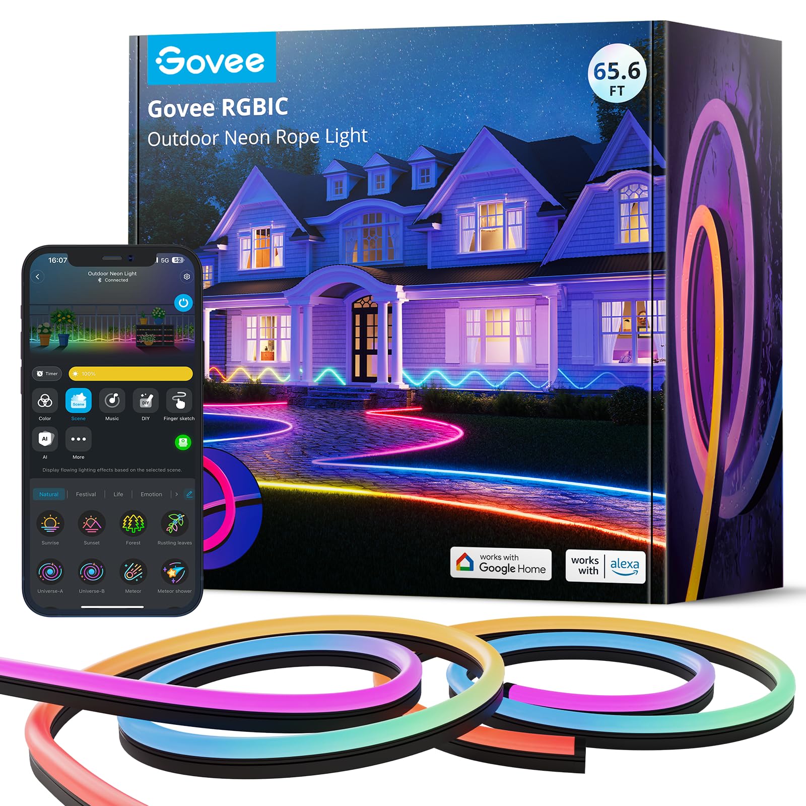 Foto 1 | Luces Tipo Cuerda De Neón Para Exteriores Govee, 20 M, Rgbic, Impermeables - Venta Internacional.