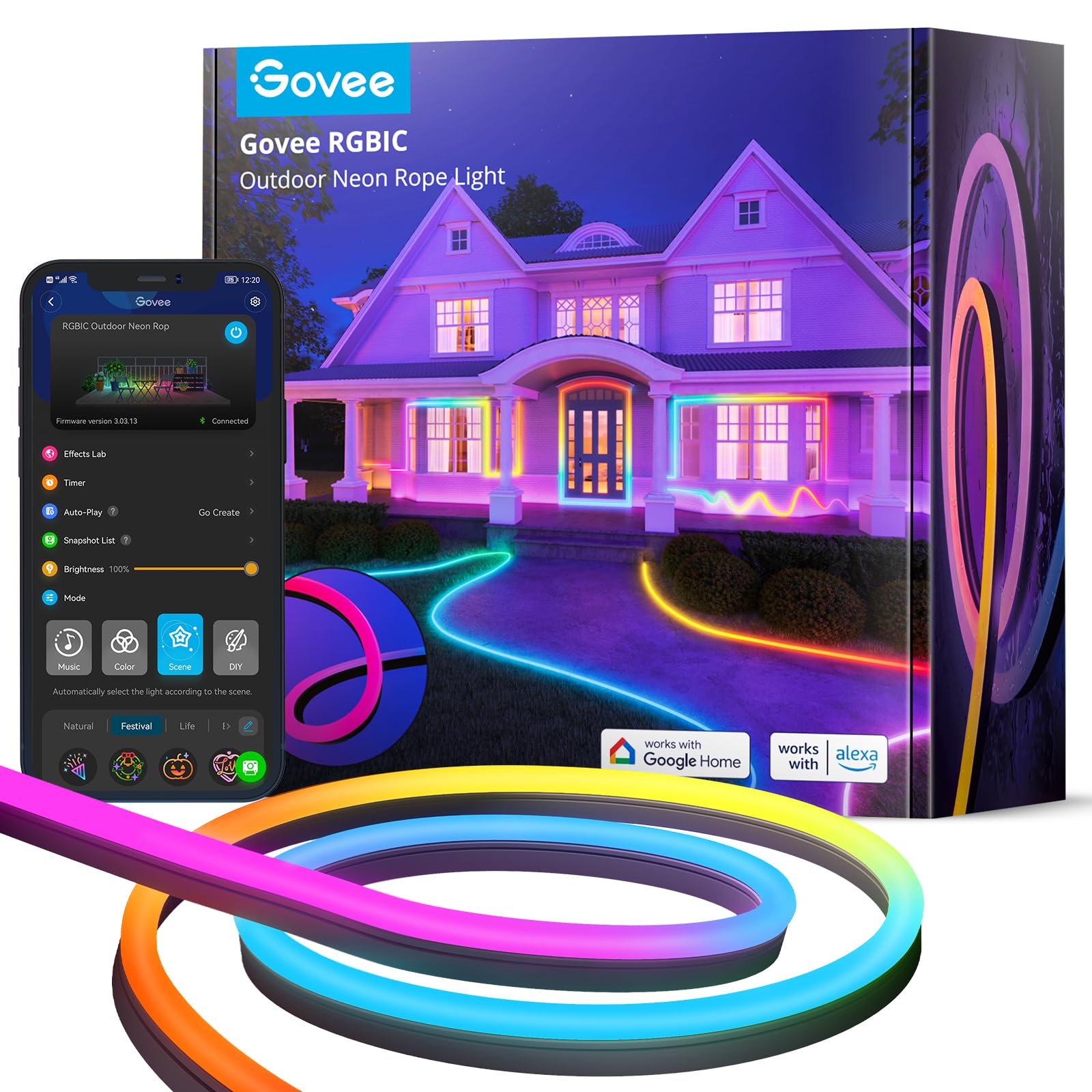 Foto 1 | Luces Tipo Cuerda De Neón Para Exteriores Govee, 10 M, Rgbic, Impermeables - Venta Internacional.