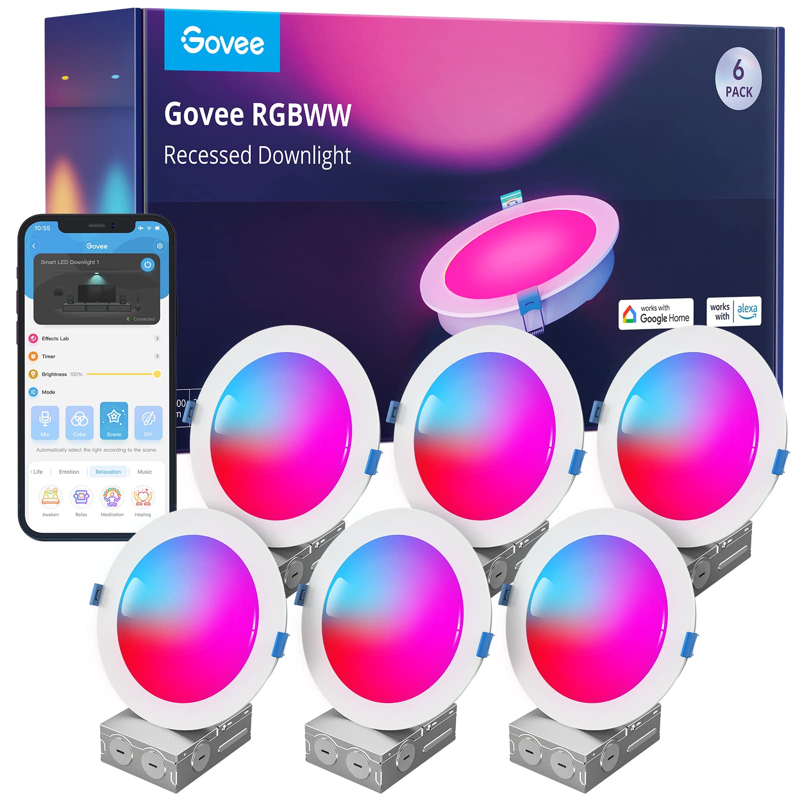 Foto 1 | Lámpara Empotrada Inteligente Govee, 15 Cm, Wi-fi, Bluetooth, Rgbww, Paquete De 6 - Venta Internacional.