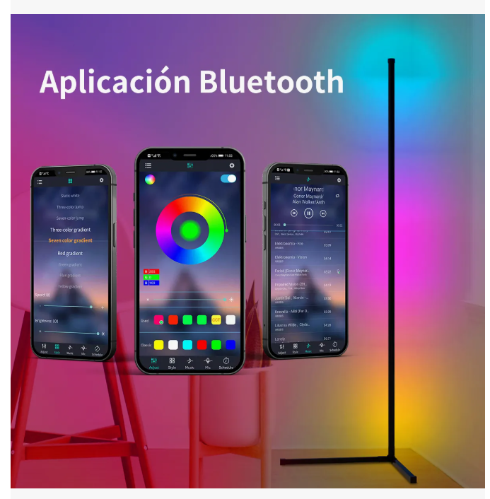 Foto 3 pulgar | Lámpara De Piso De Esquina Rgb Bluetooth Con Usb Lámpara De Pie Led App Control