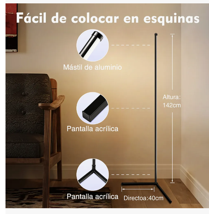 Foto 6 pulgar | Lámpara De Piso De Esquina Rgb Bluetooth Con Usb Lámpara De Pie Led App Control