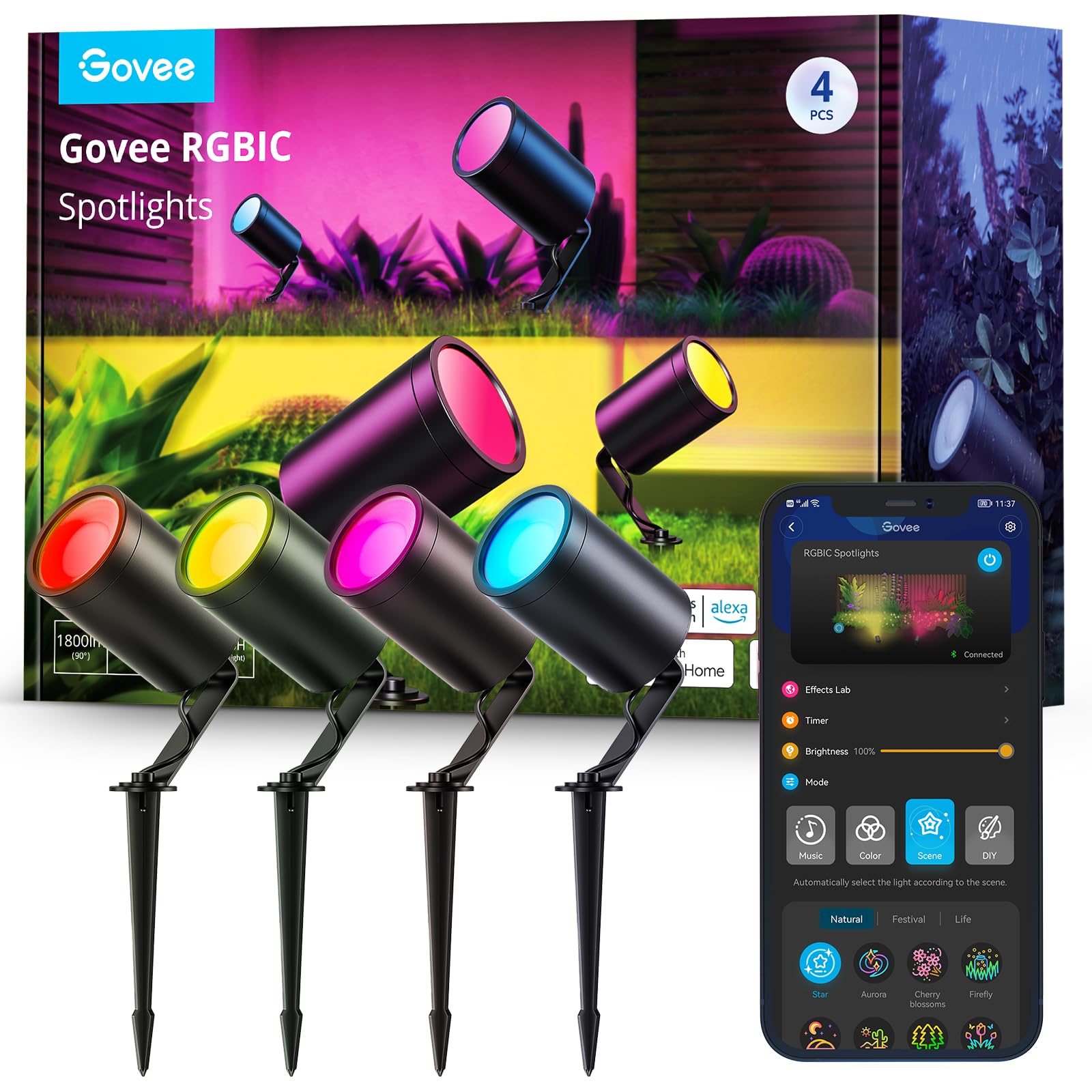 Foto 1 | Focos Para Exteriores Govee Ip65, Impermeables, Rgbic, 24 V, Paquete De 4 - Venta Internacional.