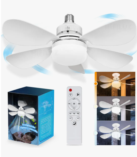 Foco Con Ventiladores De Techo 40cm 5 Aspas Con Control Remoto
