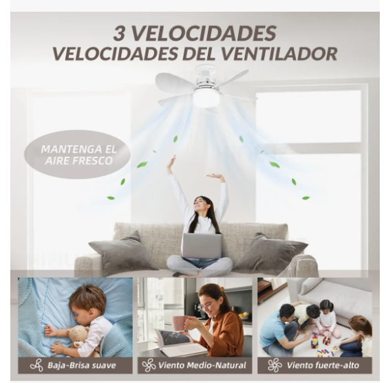 Foto 4 pulgar | Foco Con Ventiladores De Techo 40cm 5 Aspas Con Control Remoto