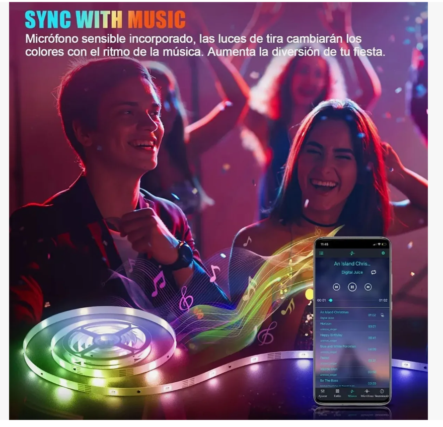 Foto 4 pulgar | Luces Led App Bluetooth Control 5050 Rgb 20m