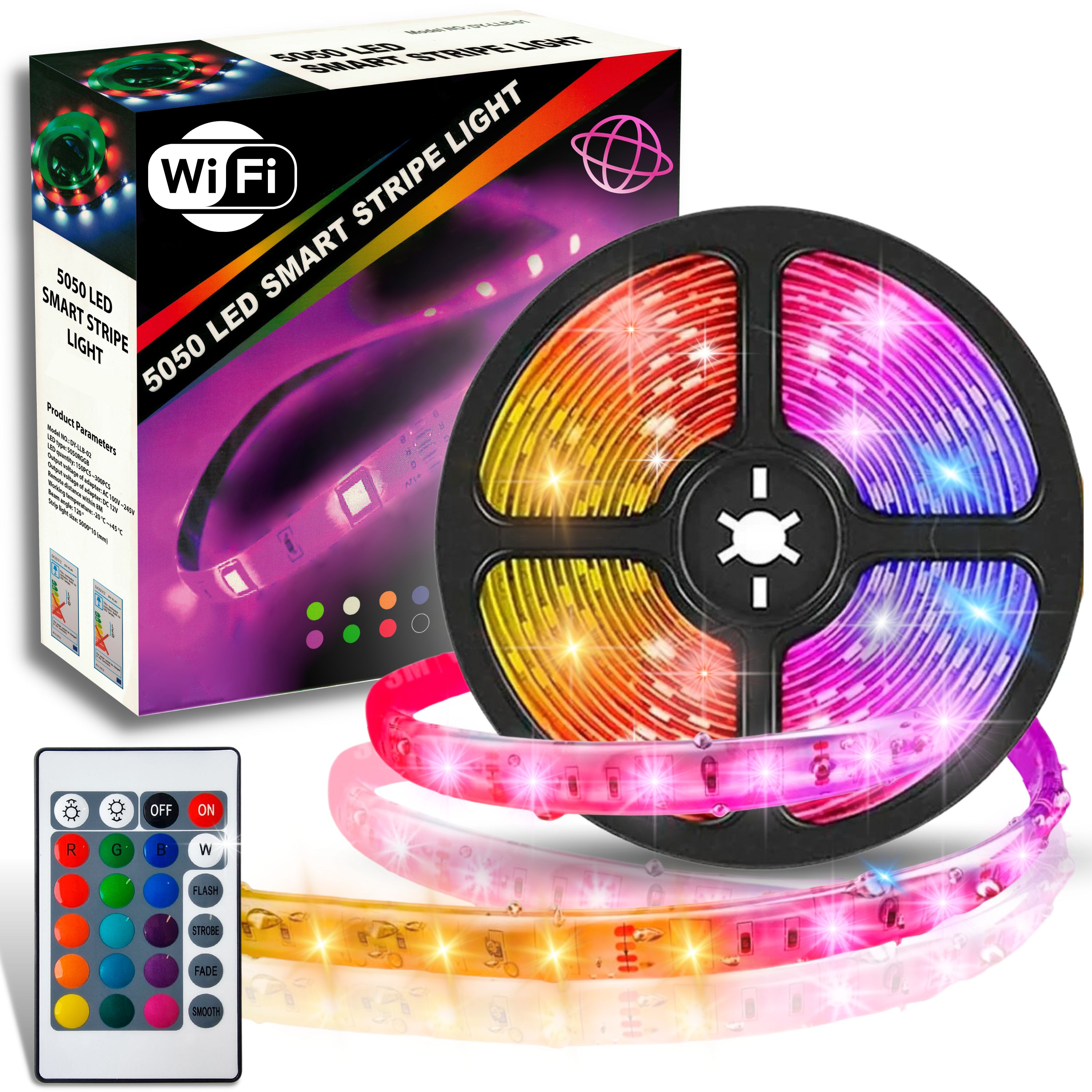 Tira De Luz Led Smart Wifi 5050 Ip65 De 5m | Impermeable, Flexible, Rgb | Colores Pastel, Controlable Por Voz Con Alexa