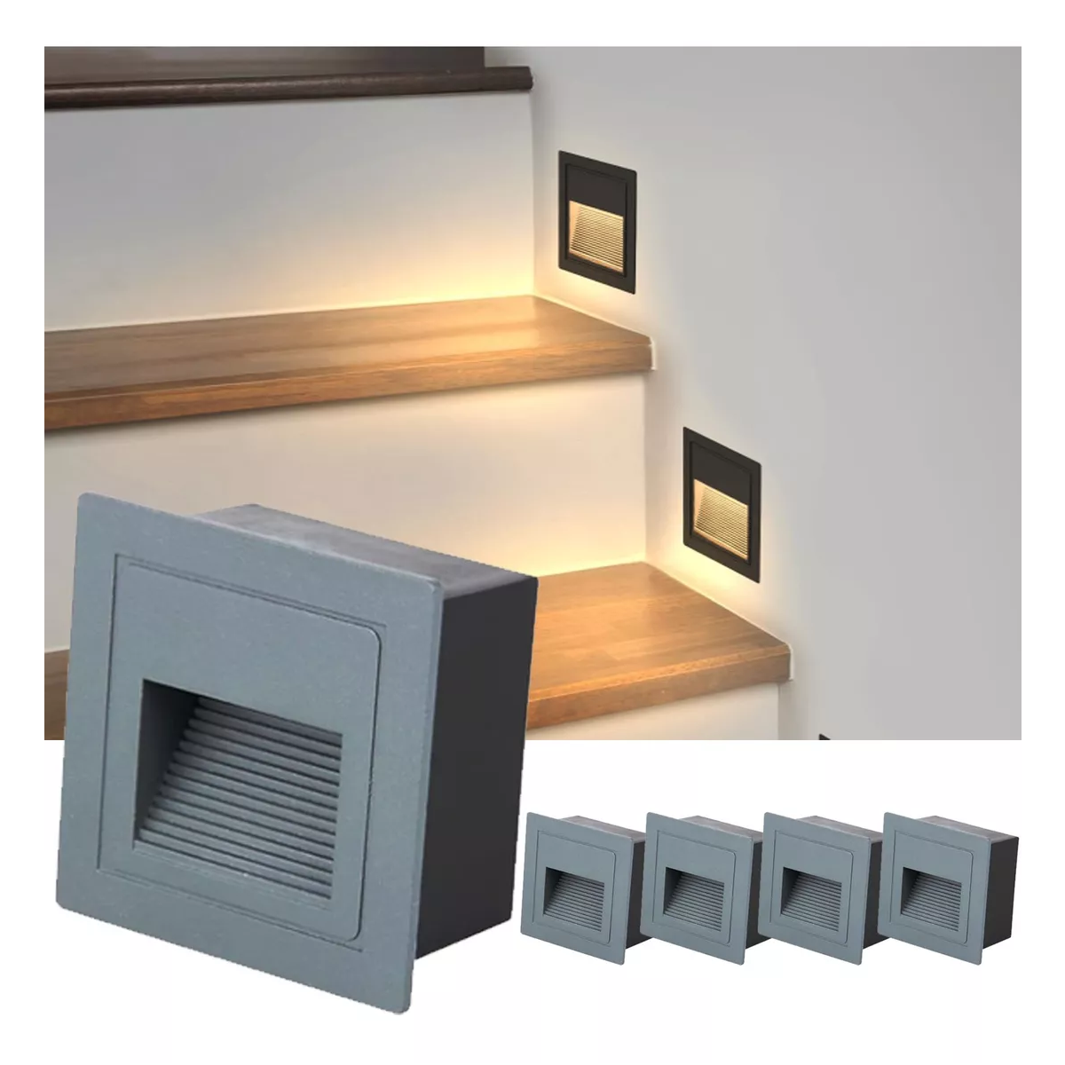 Foto 3 pulgar | Set Lampara Led Escalera Pared  Foco 3w Ip65 3500k 4 Piezas Eo Safe Imports Esi-14284 Gris