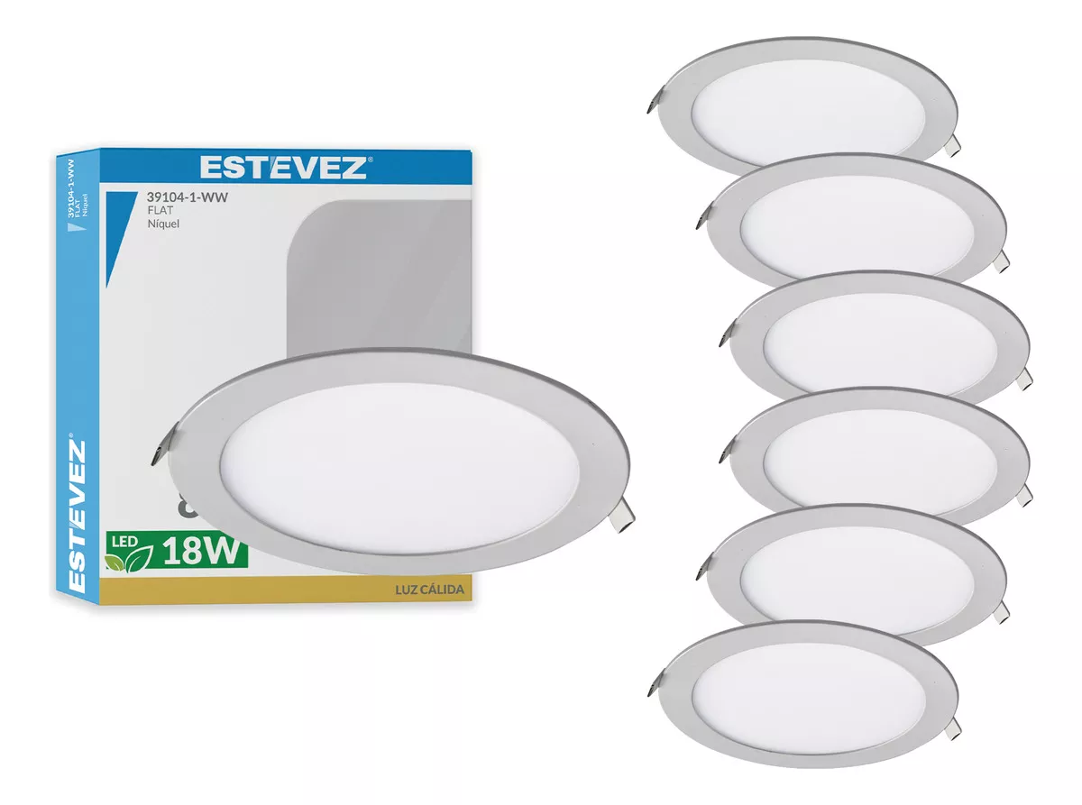 Pack De 6 Lámparas Empotrables Estevez De 18 Watts Luz Cálida