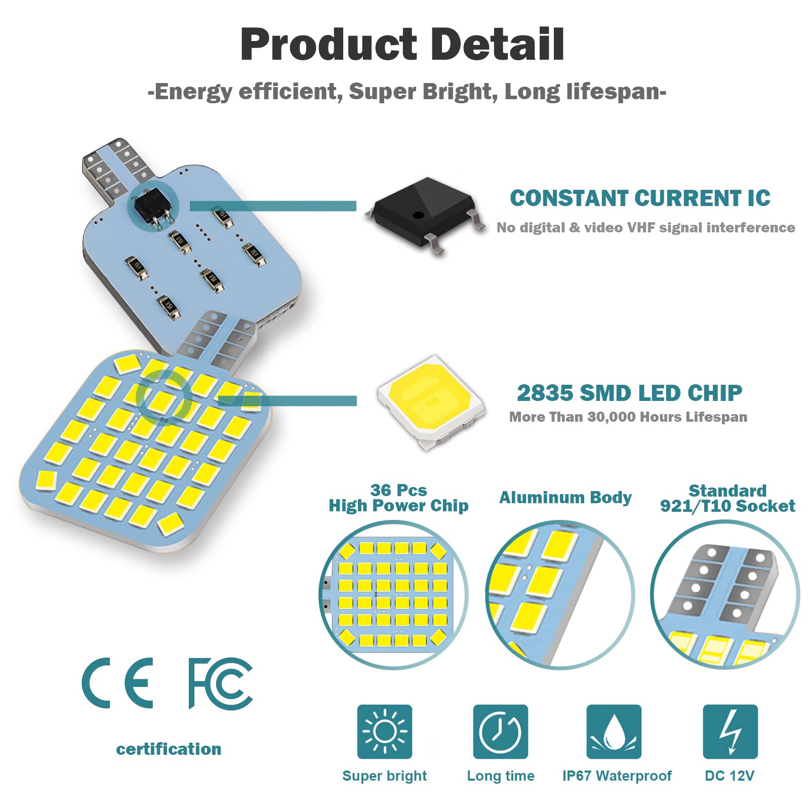 Foto 4 pulgar | Bombillas Led Xishwon T10 921 922 912 194 6500 K 12 V 20 Unidades - Venta Internacional.
