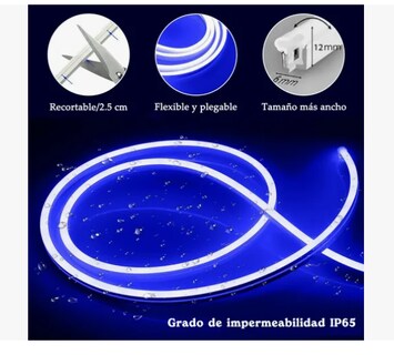 Foto 2 | Tiras De Leds Luz Luces Neón Flexible Manguera Con Fuente 5m