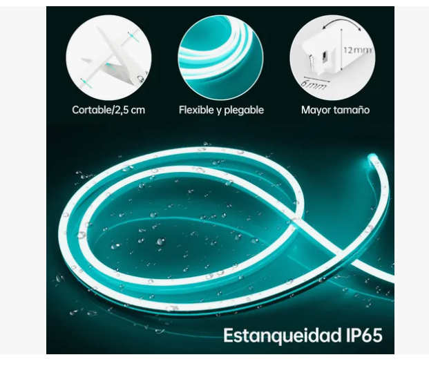 Foto 3 pulgar | Tiras De Leds Luz Luces Neón Flexible Manguera Con Fuente 5m