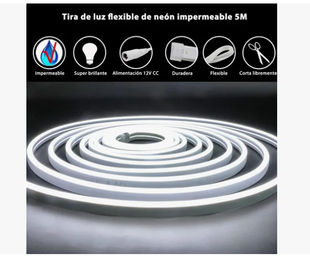 Foto 3 pulgar | Tiras De Leds Luz Luces Neón Flexible Manguera Con Fuente 5m