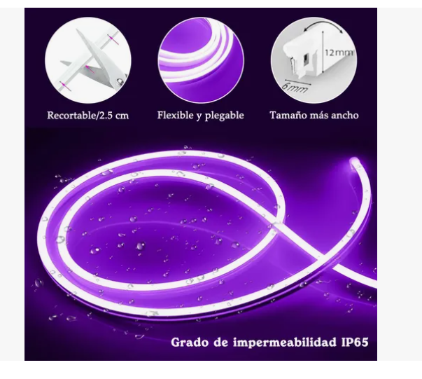 Foto 2 | Tiras De Leds Luz Luces Neón Flexible Manguera Con Fuente 5m