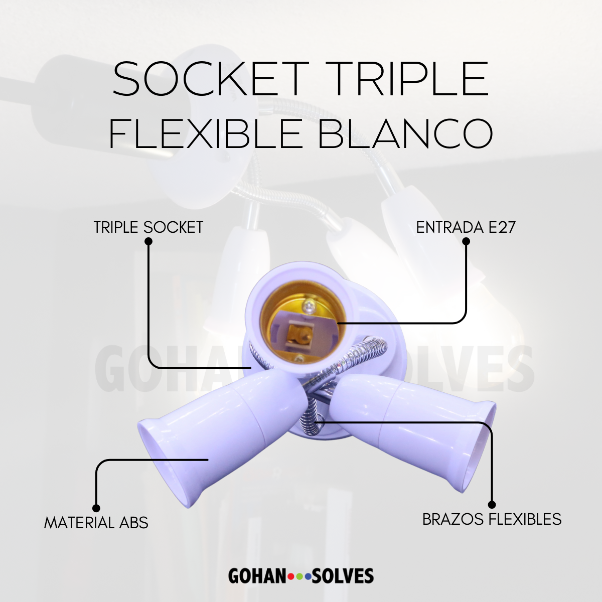 Foto 5 pulgar | Multi Socket Triple Brazo Flexible Blanco Tres Focos E27