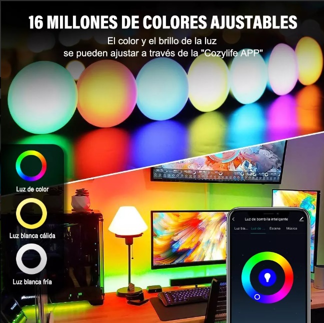 Foto 4 pulgar | Pack 2 Focos Led Inteligente 10w Rgb + Cct Compatible Con Asistente De Voz