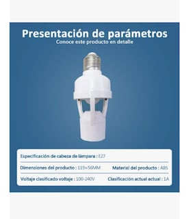 Foto 3 | Xtellar 4 Porta Lámpara Sensor De Movimiento 360° Grados Infrarrojo E27 Socket Para Foco Portalámpara Con Sens