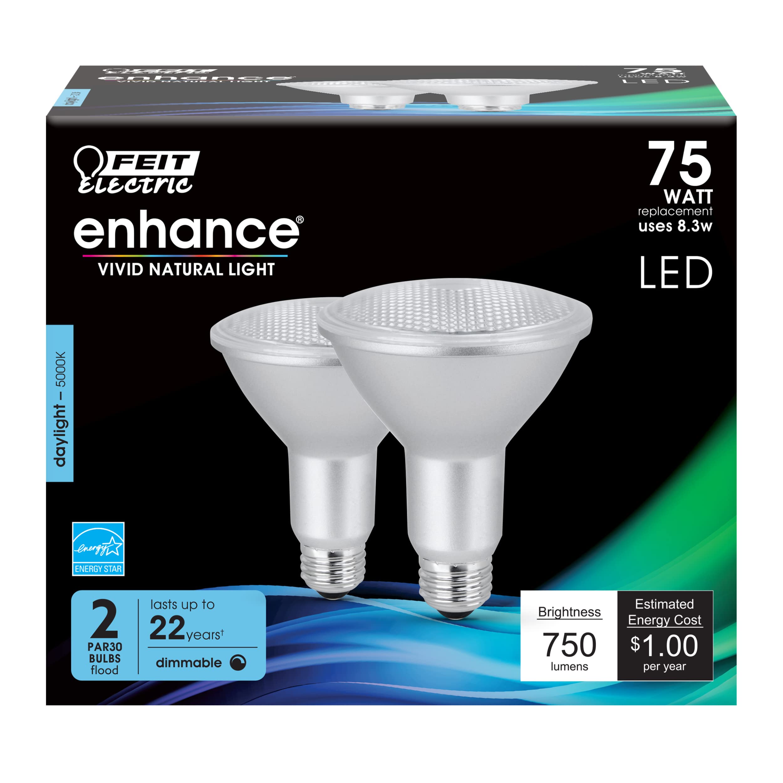 Foto 2 | Bombillas Led Feit Electric Par30 L  8 3 W  750 Lm  5000 K  Regulables  Paquete De 2 - Venta Internacional.
