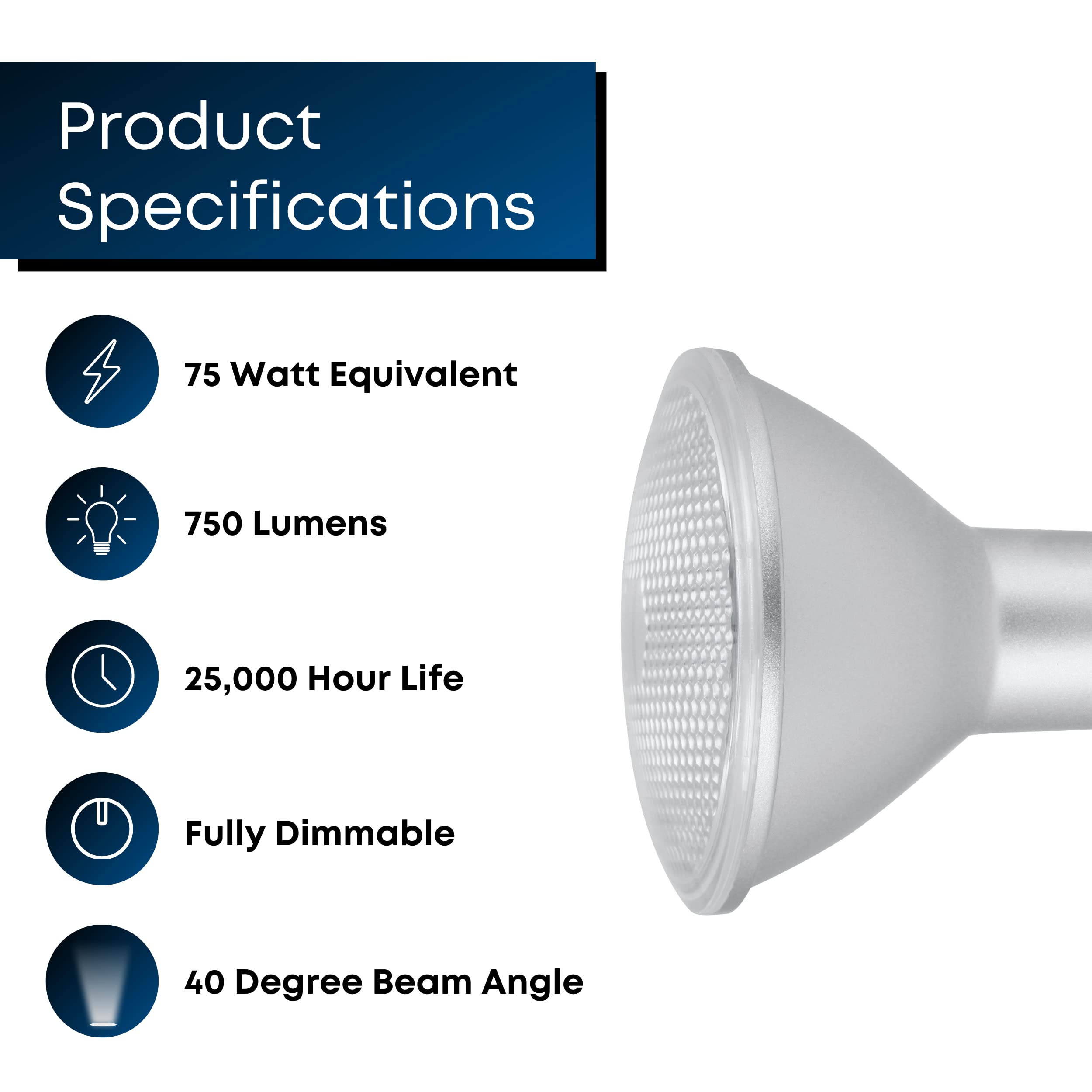 Foto 3 | Bombillas Led Feit Electric Par30 L  8 3 W  750 Lm  5000 K  Regulables  Paquete De 2 - Venta Internacional.