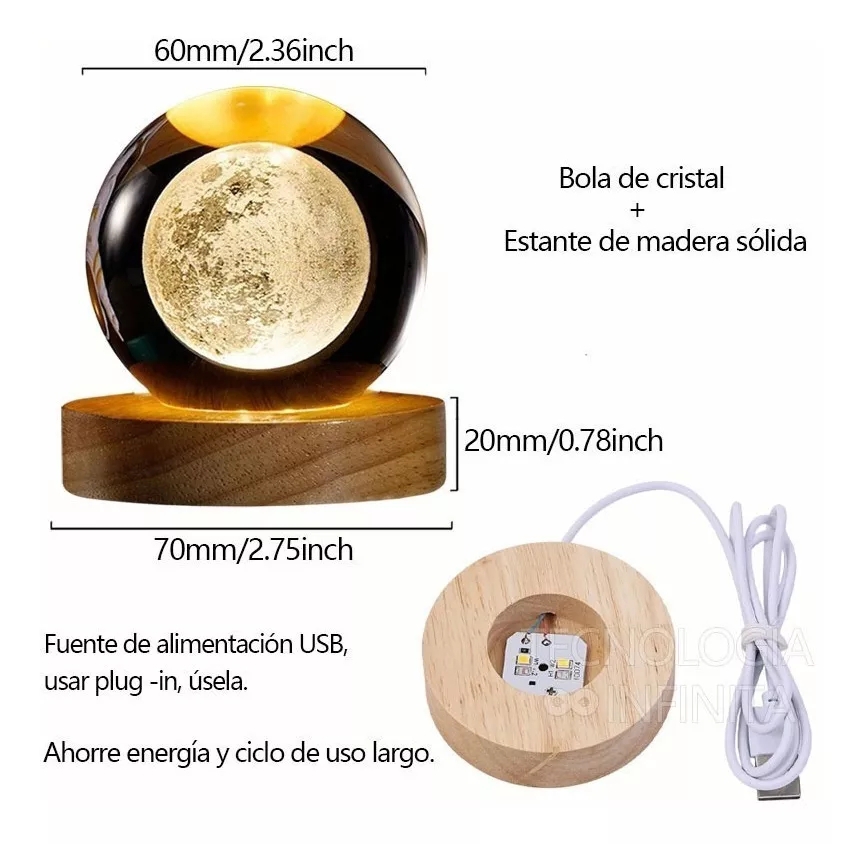 Foto 4 pulgar | Lámpara de Noche 3D Led en Forma de Luna - Venta Internacional