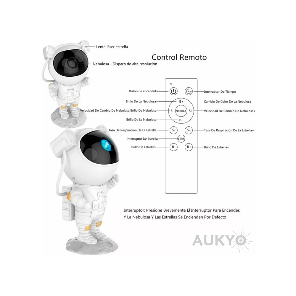 Foto 6 pulgar | Lámpara Nocturna Astronaut Galaxy Star Projector con Mando a Distancia - Venta Internacional