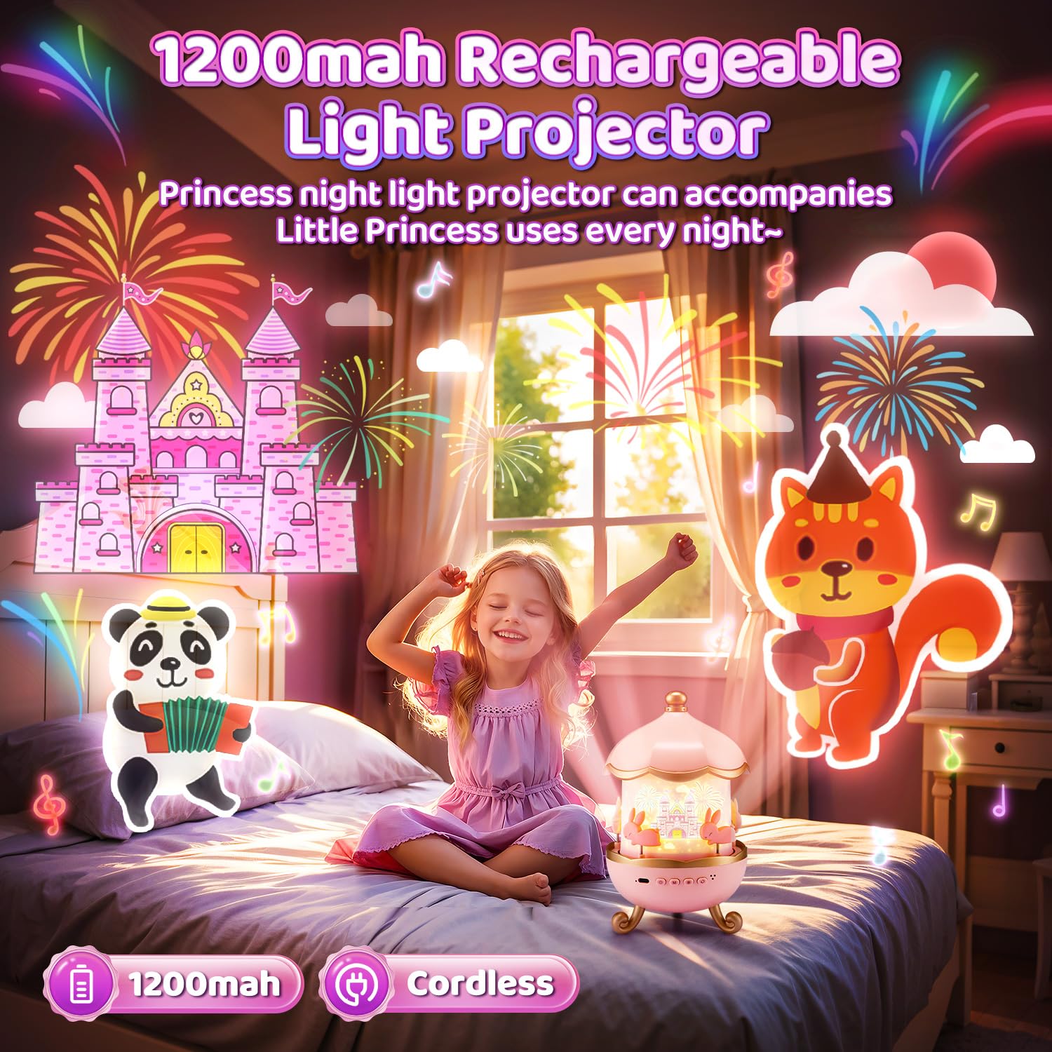 Foto 4 | Proyector De Luz Nocturna One Fire Kids Con 15 Películas Y 15 Sonidos - Venta Internacional.