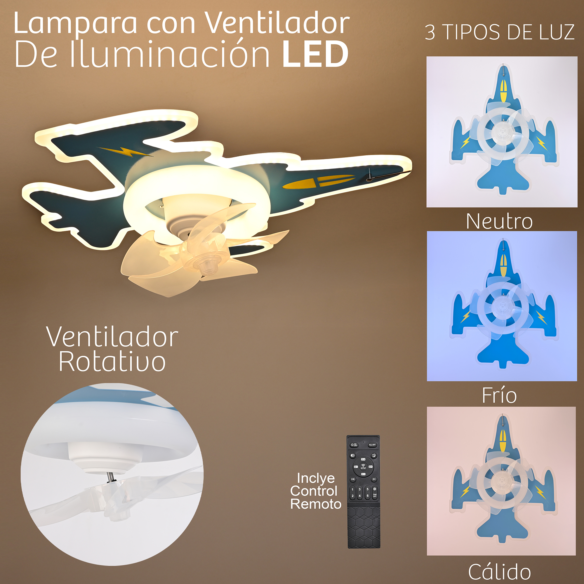 Foto 4 pulgar | Lámpara de Techo Infantil Avión Luz LED