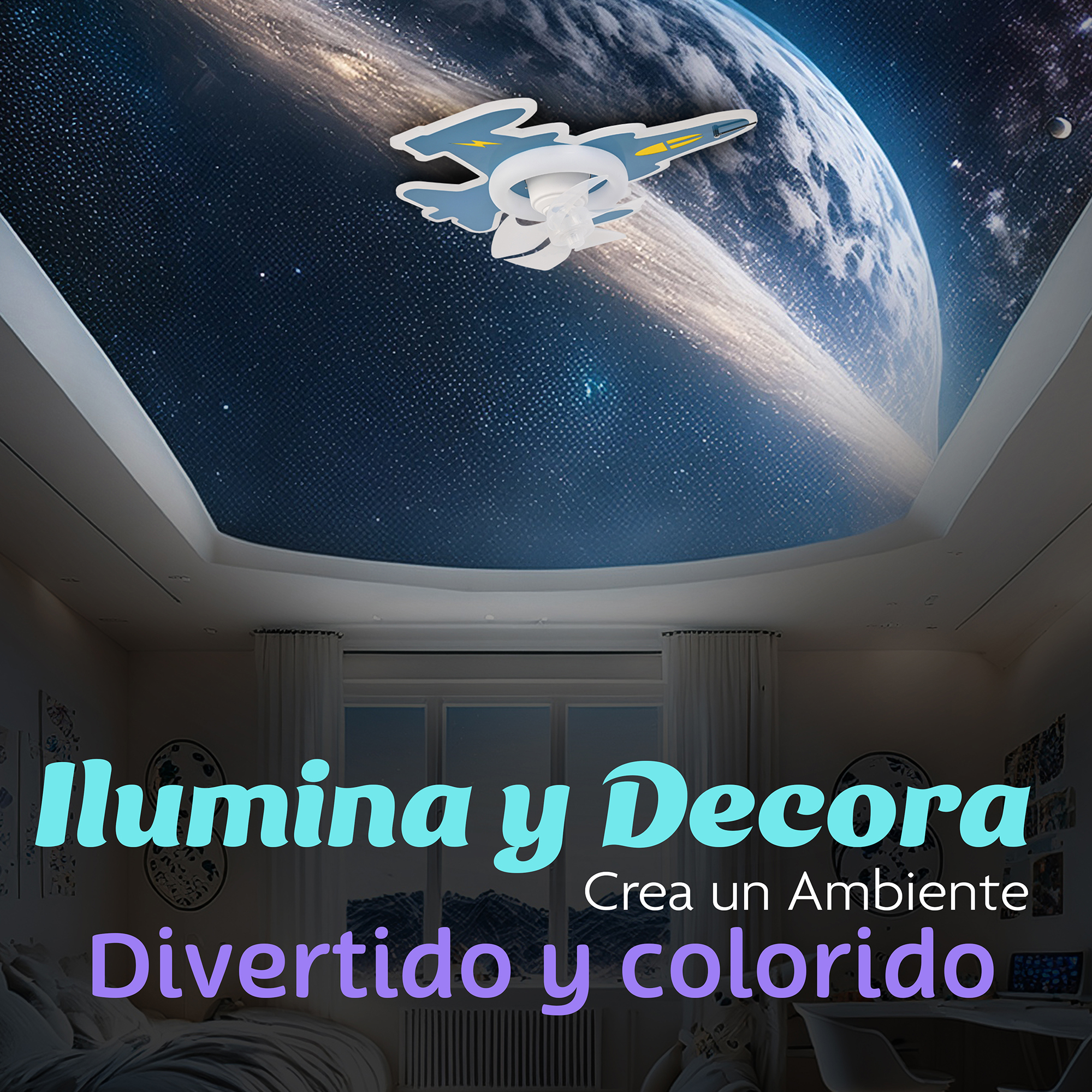 Foto 5 pulgar | Lámpara de Techo Infantil Avión Luz LED