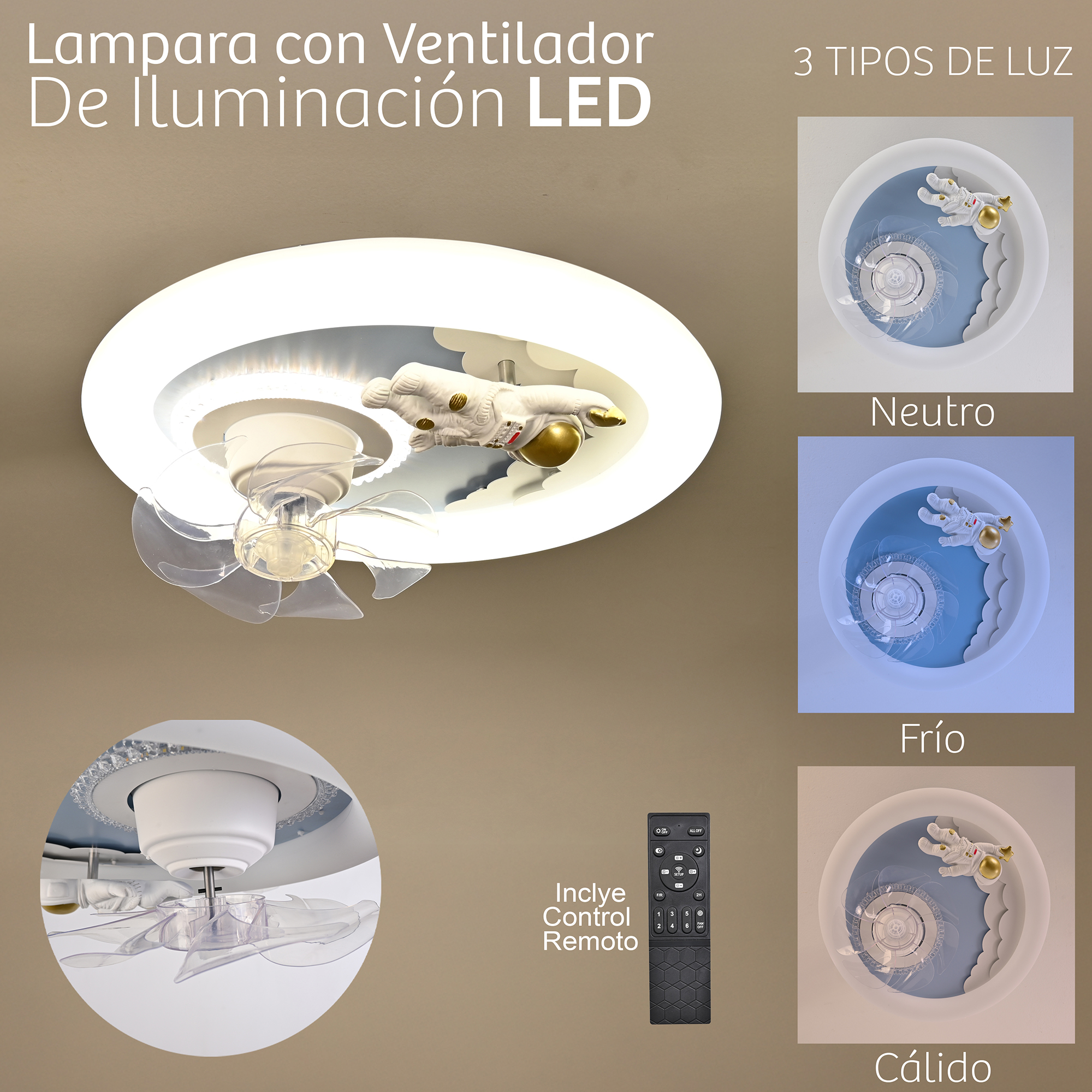 Foto 5 pulgar | Lámpara de Techo Astronauta con Ventilador