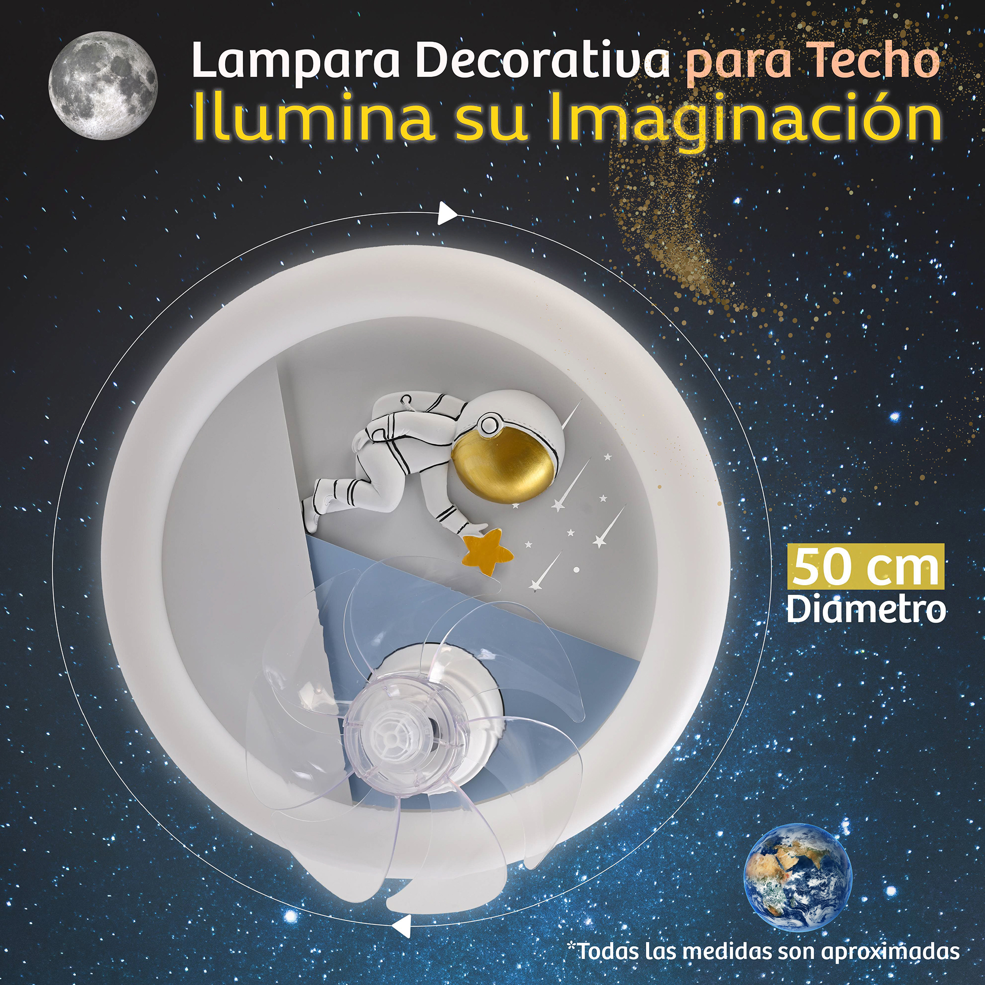 Foto 4 pulgar | Lámpara de Techo Infantil con Ventilador Azul