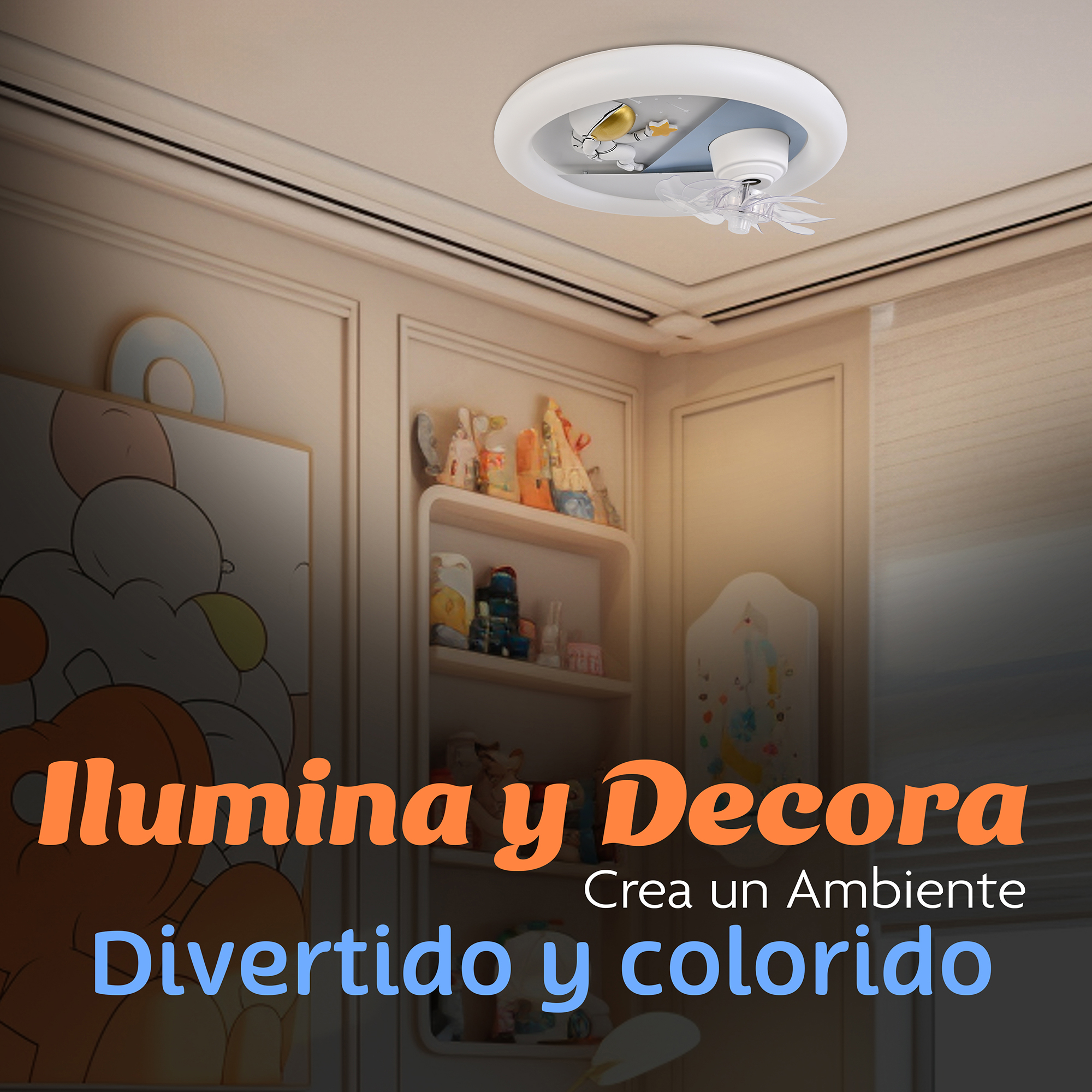 Foto 6 pulgar | Lámpara de Techo Infantil con Ventilador Azul