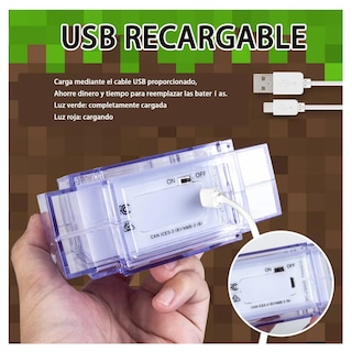 Foto 2 | Lámpara Recargable Minecraft Lab.g Blanco Transparente Tapa Café
