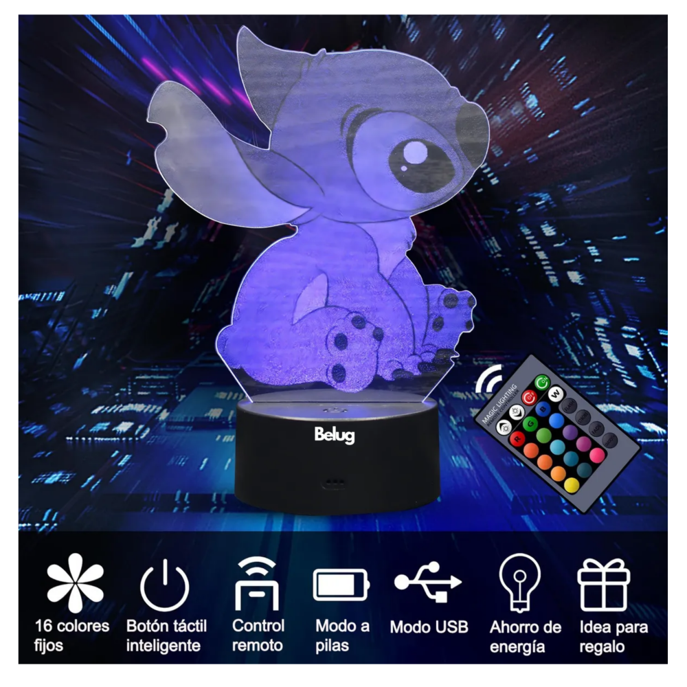 Foto 6 pulgar | Stichtch Led 3d Lampara Ilusión Touch Control Belug Con 16 Colores