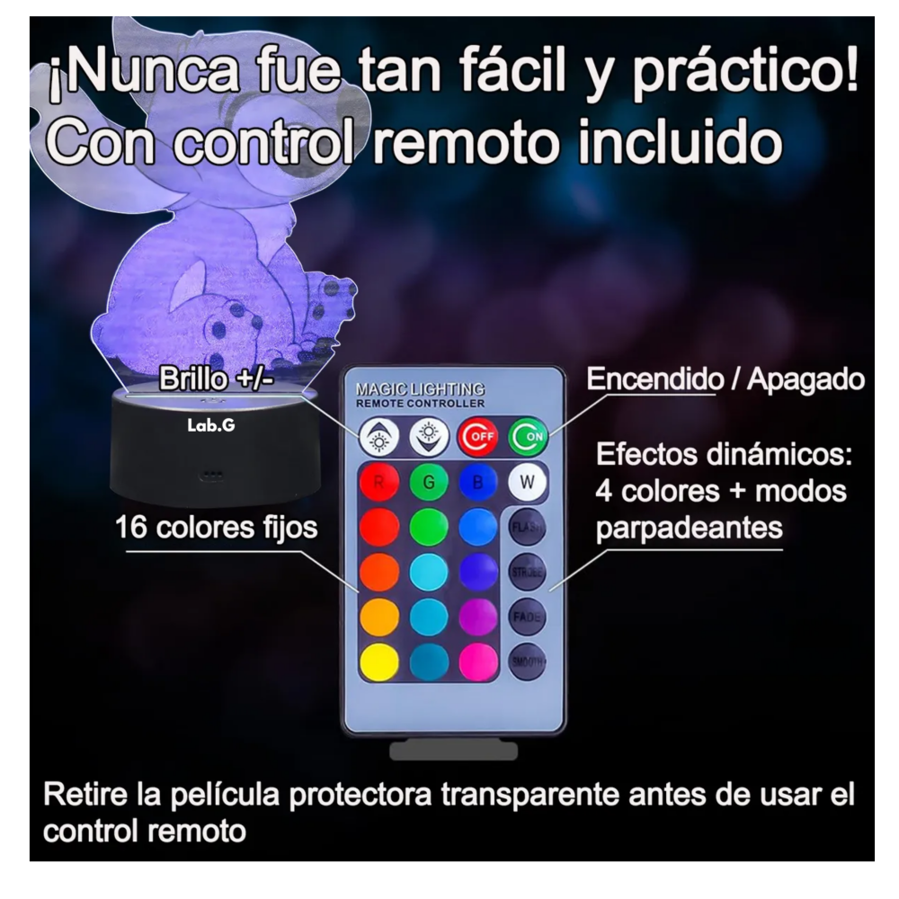 Foto 4 pulgar | Stichtch Led 3d Lampara Ilusión Touch Control Lab.g Con 16 Colores