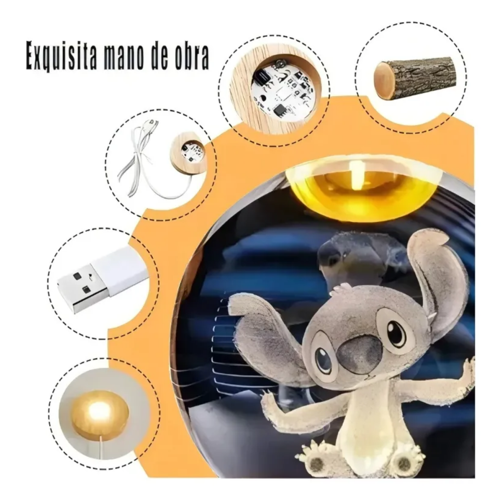 Foto 5 pulgar | Lámpara Mesa Led Bola Cristal Elegancia Stitch Lab.g  Transparente Con Azul