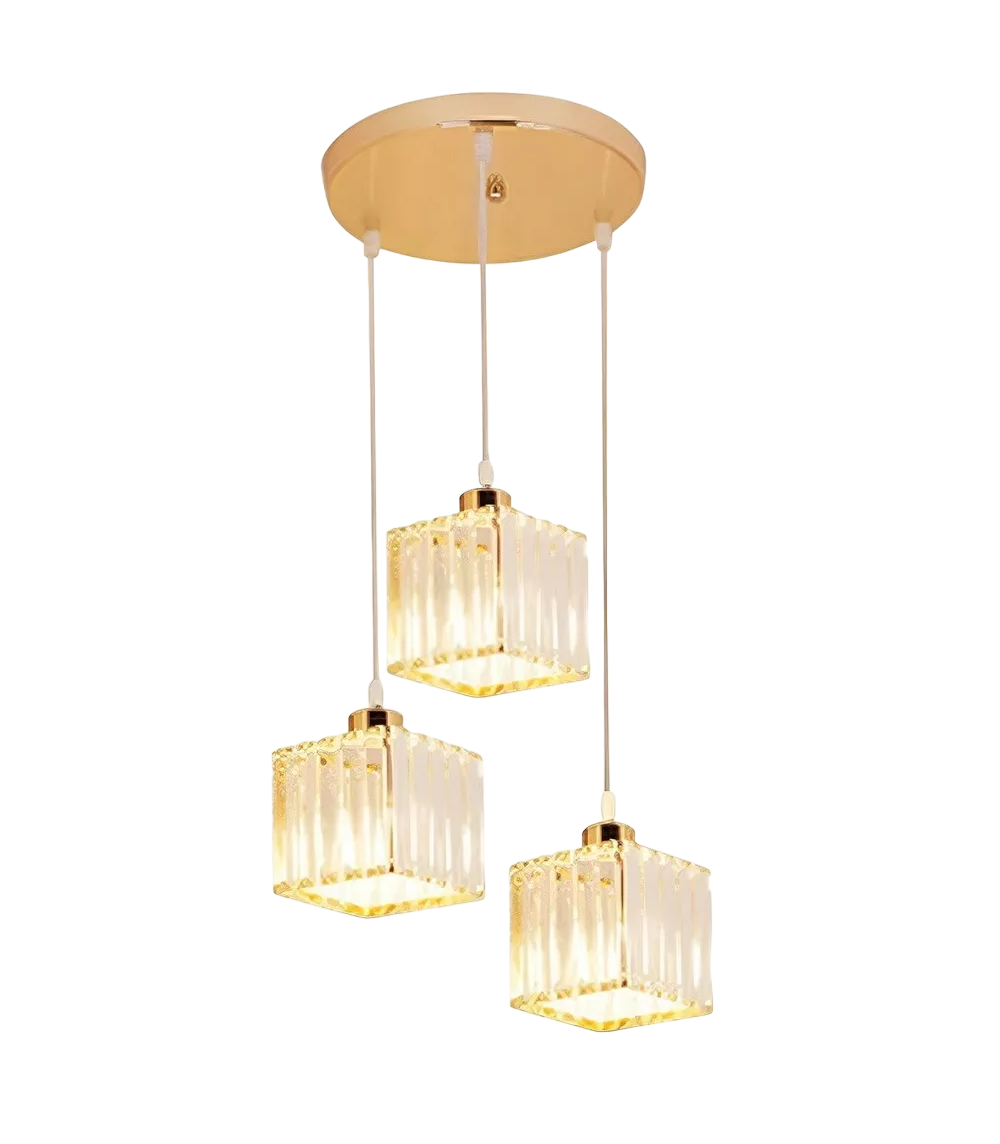 Lámpara Colgante De Techo Cristal Moderna Decorativa 3 Cabezas Dorado