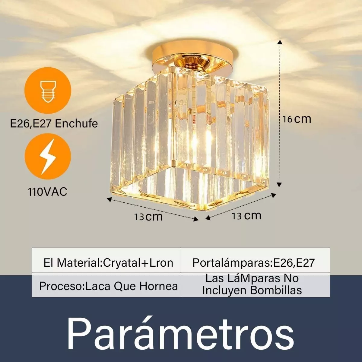 Foto 5 | Lámpara De Techo Cuadrado Colgante De Cristal Eo Safe Imports Esi-10260 Dorado