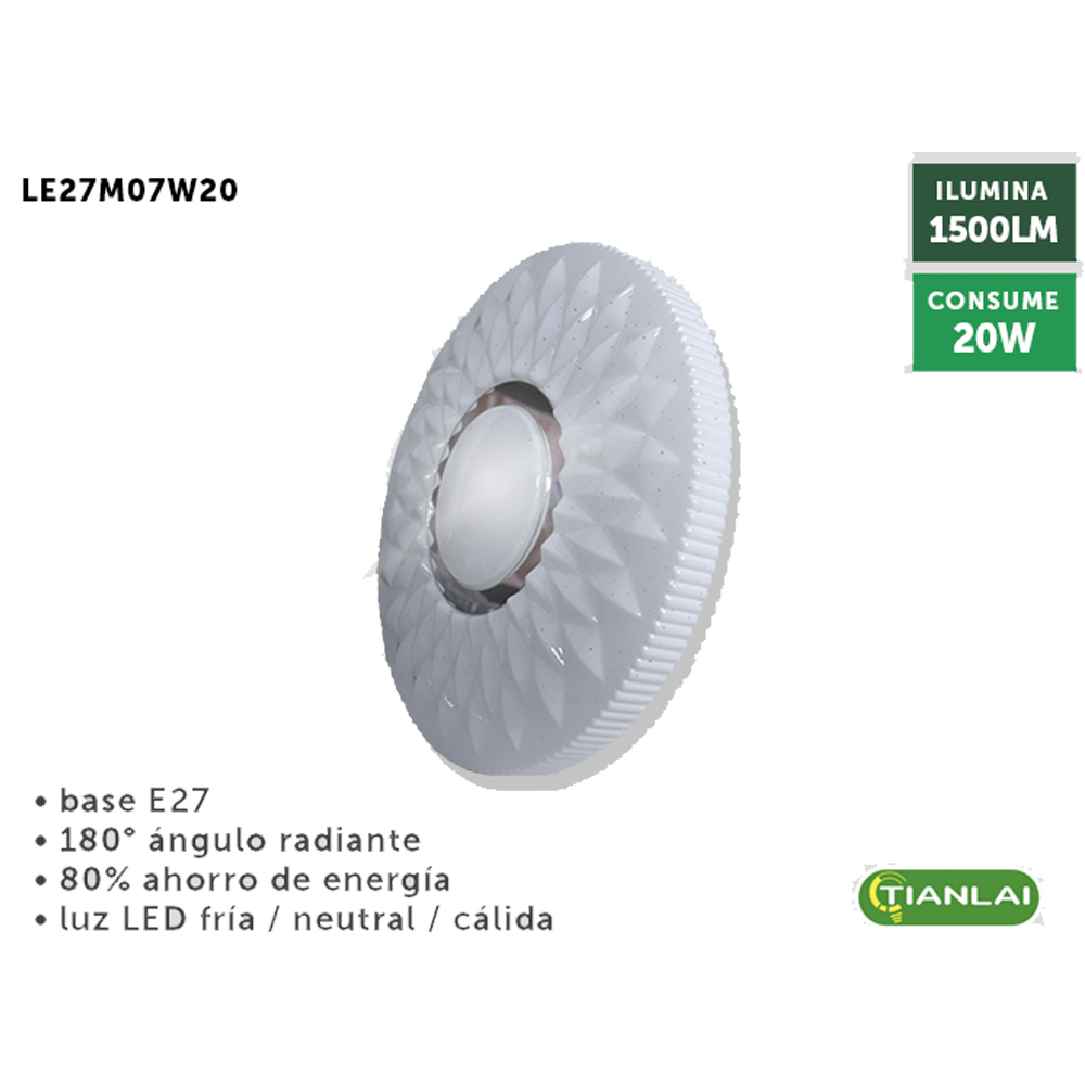 Foto 3 pulgar | Lámpara De Techo Led 20 Watts 3 Tonos De Luz