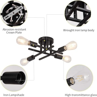 Foto 6 | Lámpara de Techo Moderna de Metal con 4 Bombillas Led E27 Negro - Venta Internacional