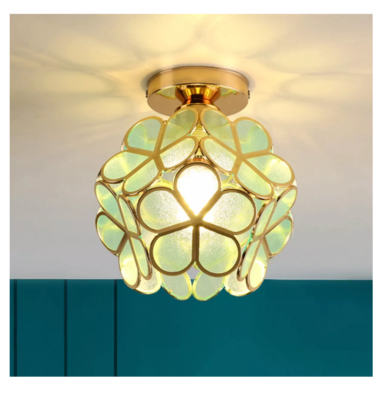 Foto 2 | Lámpara De Techo De Cristal Decoración Lujoso Verde