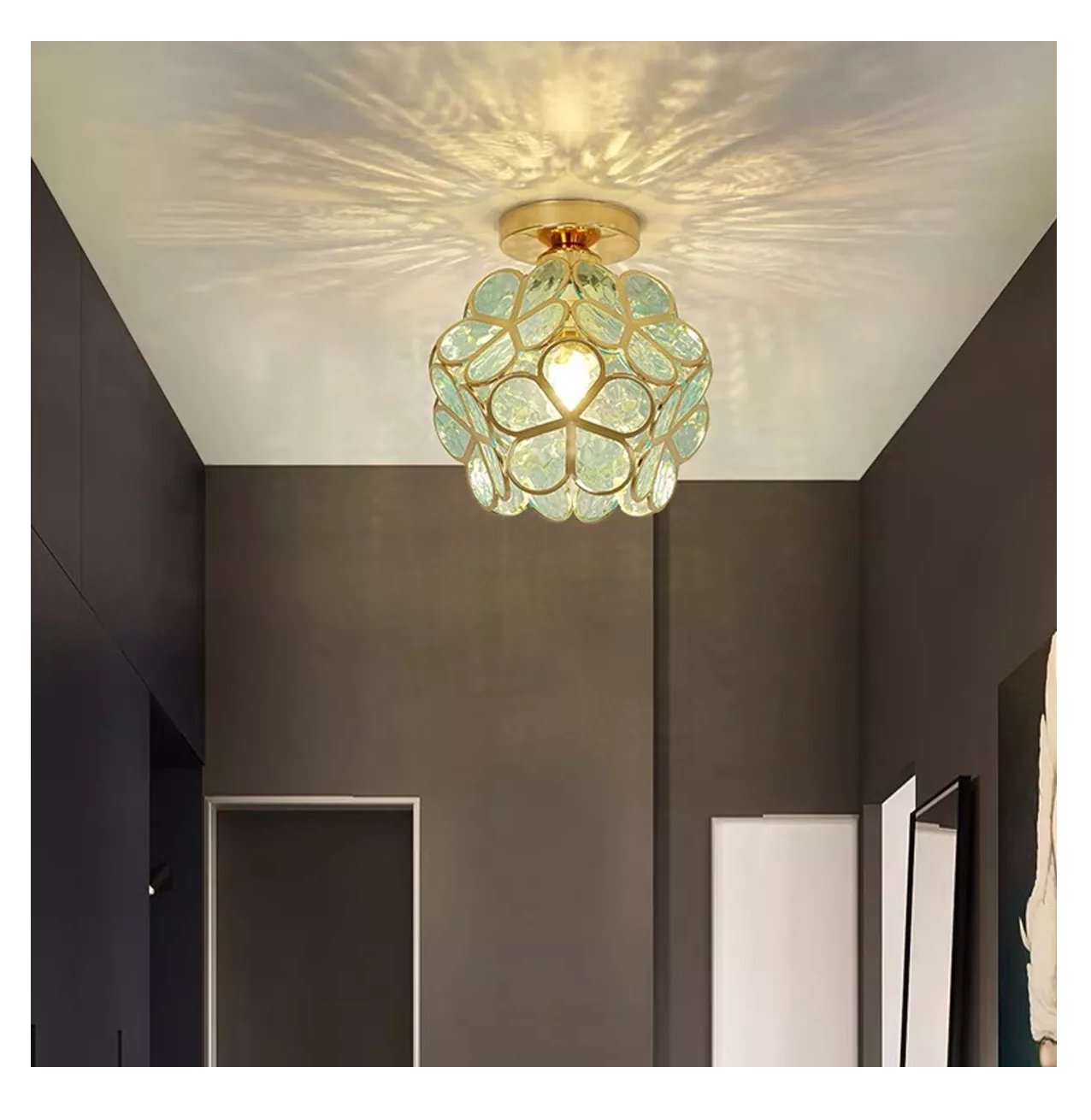 Foto 4 pulgar | Lámpara De Techo De Cristal Decoración Lujoso Verde