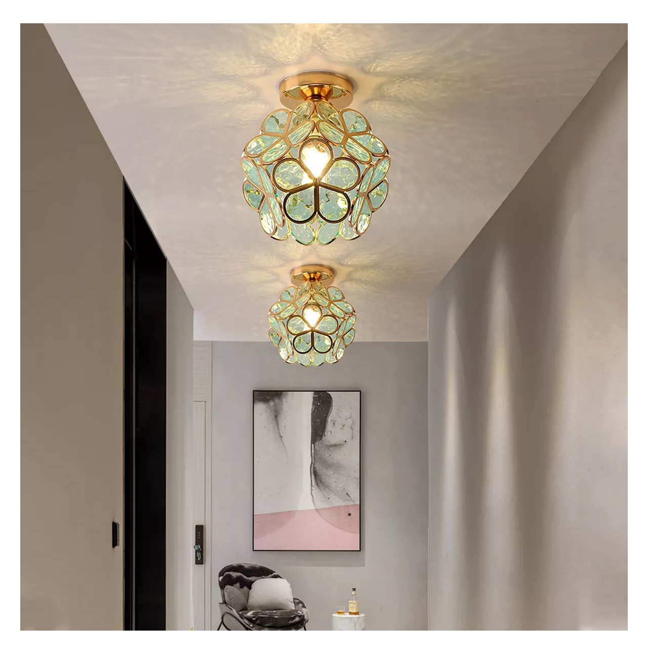 Foto 5 pulgar | Lámpara De Techo De Cristal Decoración Lujoso Verde