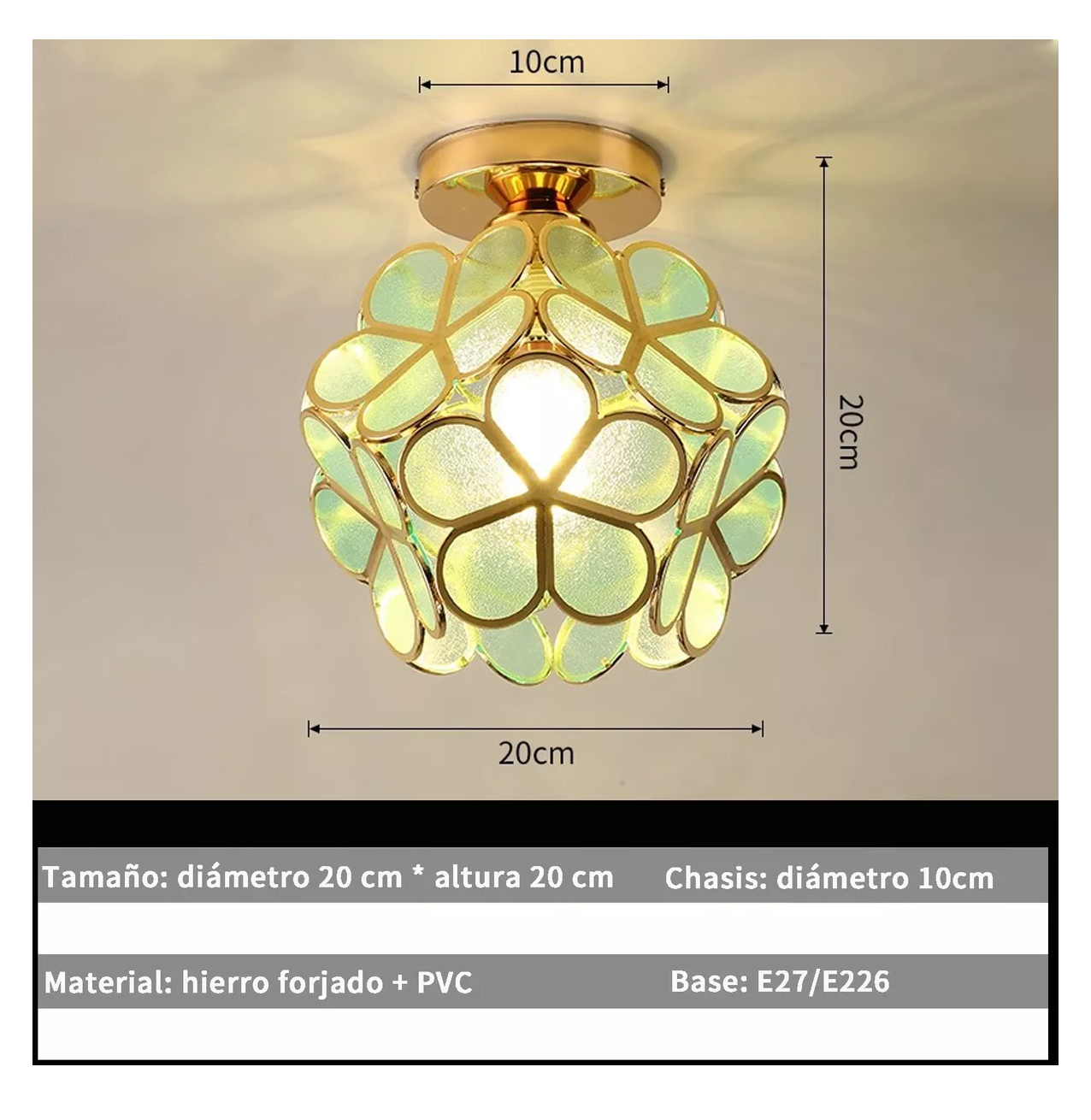 Foto 6 pulgar | Lámpara De Techo De Cristal Decoración Lujoso Verde
