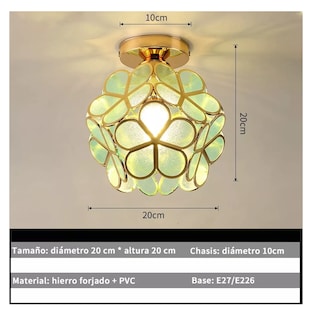 Foto 5 | Lámpara De Techo De Cristal Decoración Lujoso Verde