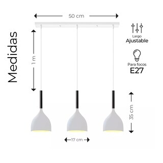 Foto 2 | Lampara Colgante Moderna Candelabro 3 Cabezas Alt. Ajustable Eo Safe Imports Esi-14908 Blanco