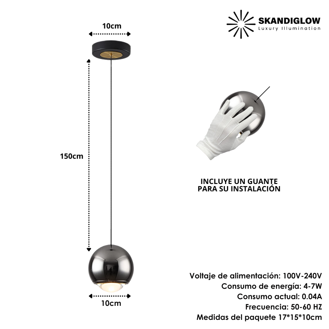 Foto 3 pulgar | Lampara Colgante Esferica Techo Decorativa Ajustable Minimalista