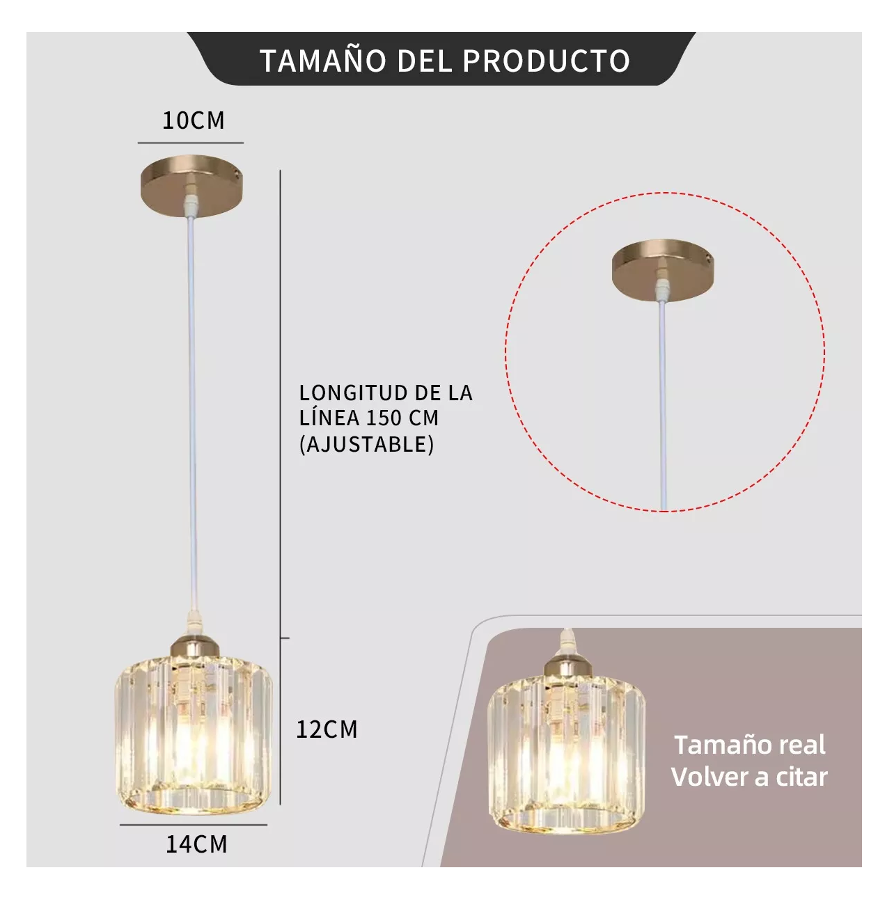 Foto 5 pulgar | Lámpara Colgante De Techo Cristal Moderna Decorativa Círculo Dorado