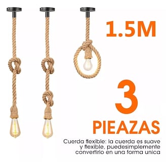 Foto 2 | Lámpara De Techo Con Cuerda De Cañamo, Paquete De 3 Unidades, 1.5 Metros