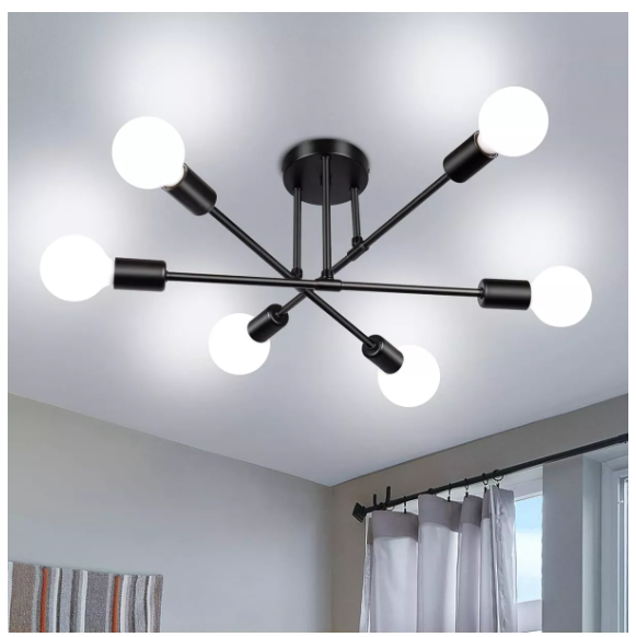 Lámpara De Techo Colgante Decorativas Moderna 6 Luces Sala Color Negro