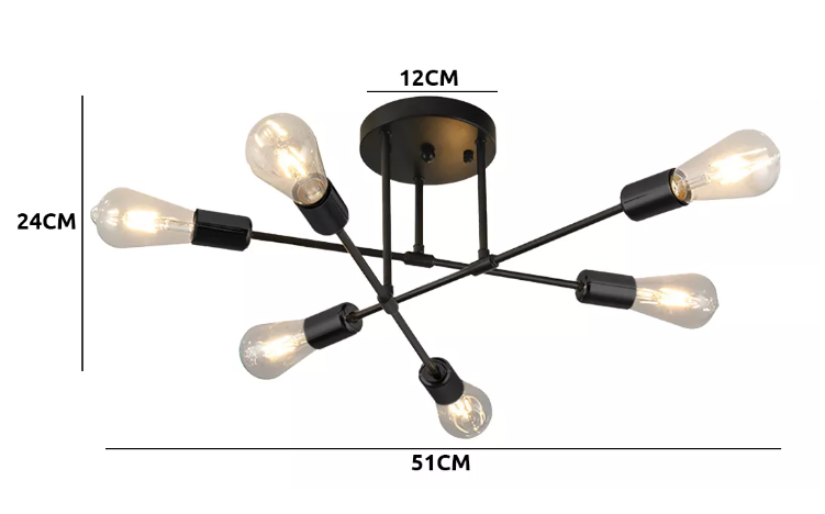 Foto 3 | Lámpara De Techo Colgante Decorativas Moderna 6 Luces Sala Color Negro